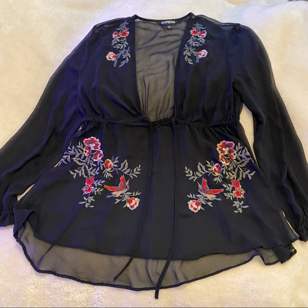 Express Women’s Black Embroidered Top
